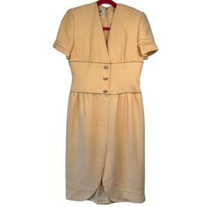 Vintage PSI Women's‎ pale yellow Short Sleeve Rhinestone Button Dress Size 6